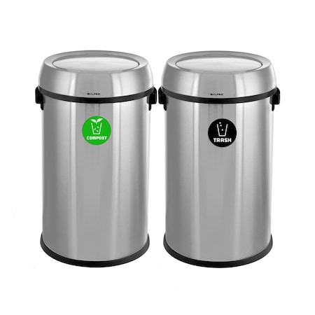 Alpine Industries Trash Can, Stainless Steel Brushed, Stainless Steel/Plastic ALP470-65L-1-CO-T